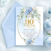 Boho Blue Hydrangea Greenery 90th Birthday Invite 招待状