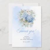 Boho Blue Hydrangeas Eucalyptus Wedding thank you  サンキューカード (正面)