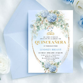 Boho Blue Hydrangeas Gold Quinceañera Invitation 招待状