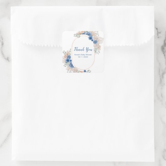 Boho Blue Pampas Grass Baby Shower スクエアシール (バッグ)