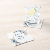 Boho Blue Pampas Grass Baby Shower スクエアペーパーコースター (インサイチュ)