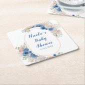 Boho Blue Pampas Grass Baby Shower スクエアペーパーコースター (アングル)