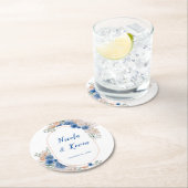 Boho Blue Pampas Grass Wedding ラウンドペーパーコースター (インサイチュ)