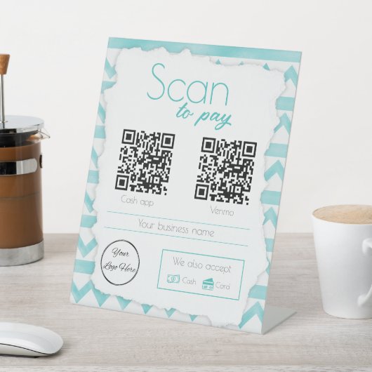 Boho blue pattern 2 QRコードのビジネススキャンを支払う 台座サイン (インサイチュ)