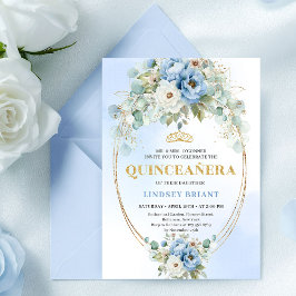 Boho Blue Peonies Eucalyptus Quinceañera Download 招待状