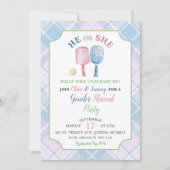 Boho Blue Pinkピックル名門私立校風のボール性別リビール 招待状 (正面)