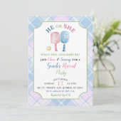 Boho Blue Pinkピックル名門私立校風のボール性別リビール 招待状 (スタンド正面)