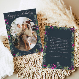 Boho Blue & Pink Ovalファミリーフォト シーズンカード