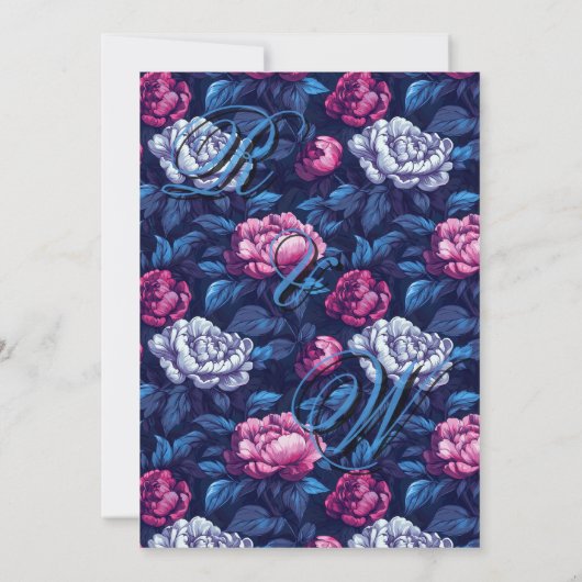 Boho Blue Pink Peonies Flower Wedding  招待状 (裏面)