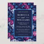 Boho Blue Pink Peonies Flower Wedding  招待状 (正面/裏面)