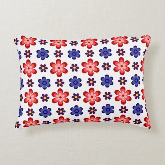 Boho Blue Purple Red Flowers Accent Pillow アクセントクッション (正面)