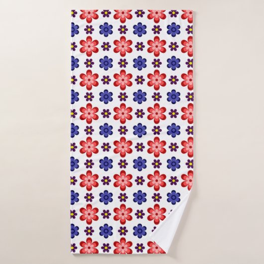 Boho Blue Purple Red Flowers Bath Towel バスタオル (バスタオル)