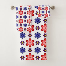 Boho Blue Purple Red Flowers Bath Towel Set バスタオルセット