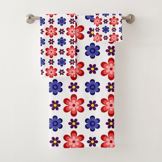 Boho Blue Purple Red Flowers Bath Towel Set バスタオルセット (インサイチュ)