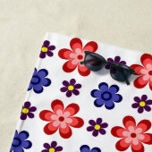 Boho Blue Purple Red Flowers Beach Towel ビーチタオル (インサイチュ)