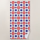 Boho Blue Purple Red Flowers Beach Towel ビーチタオル (正面)