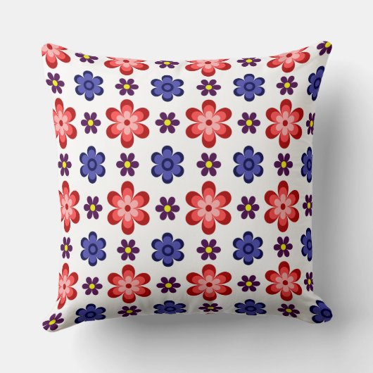Boho Blue Purple Red Flowers Big Throw Pillow クッション (裏面)