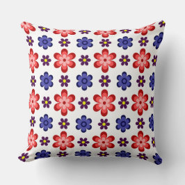 Boho Blue Purple Red Flowers Big Throw Pillow クッション