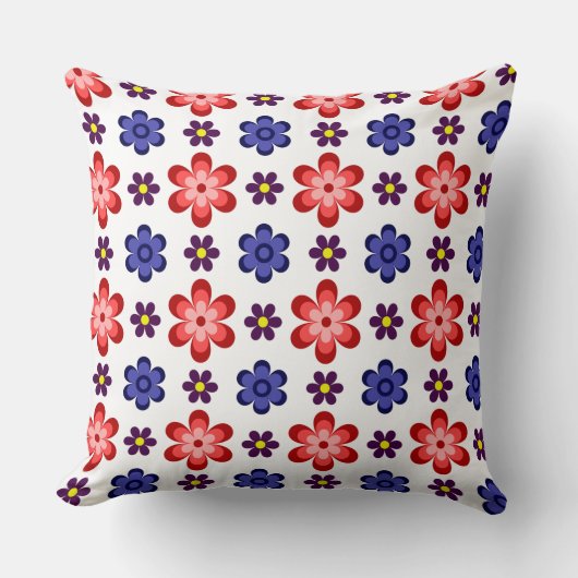 Boho Blue Purple Red Flowers Big Throw Pillow クッション (正面)