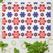 Boho Blue Purple Red Flowers Kitchen Towel キッチンタオル (折り畳み)