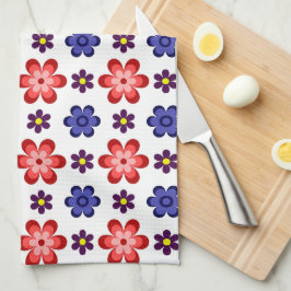 Boho Blue Purple Red Flowers Kitchen Towel キッチンタオル
