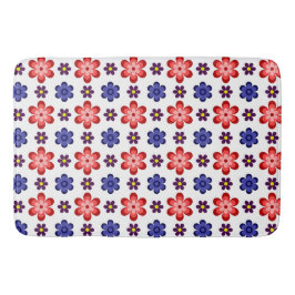Boho Blue Purple Red Flowers Large Bath Mat バスマット