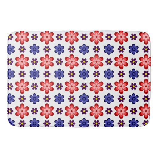 Boho Blue Purple Red Flowers Large Bath Mat バスマット (正面)
