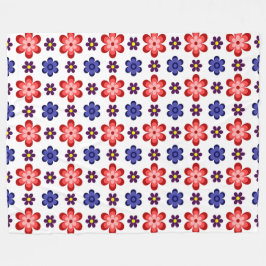 Boho Blue Purple Red Flowers Large Fleece Blanket フリースブランケット