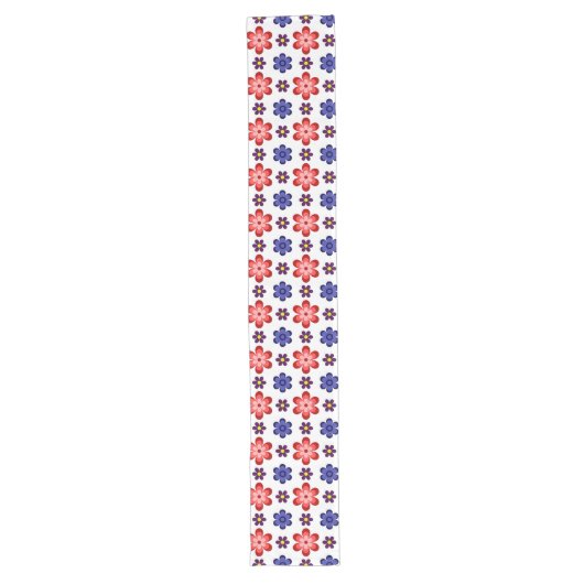Boho Blue Purple Red Flowers Large Table Runner ロングテーブルランナー (正面)