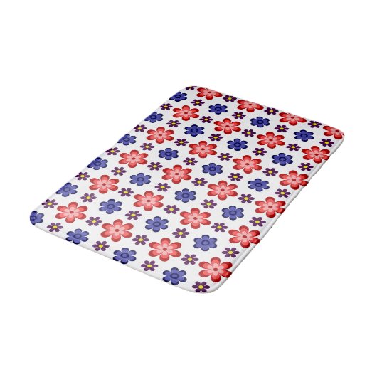 Boho Blue Purple Red Flowers Medium Bath Mat バスマット (アングル)