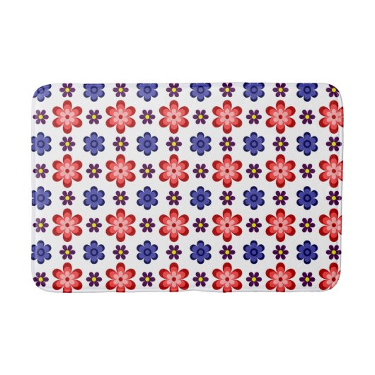 Boho Blue Purple Red Flowers Medium Bath Mat バスマット (正面)