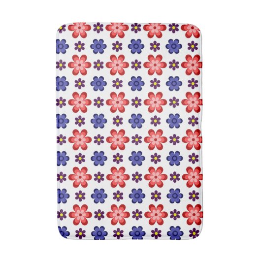 Boho Blue Purple Red Flowers Medium Bath Mat バスマット (正面縦)