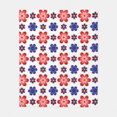 Boho Blue Purple Red Flowers Medium Fleece Blanket フリースブランケット (正面)