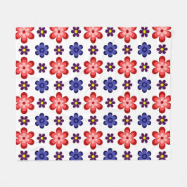 Boho Blue Purple Red Flowers Medium Fleece Blanket フリースブランケット