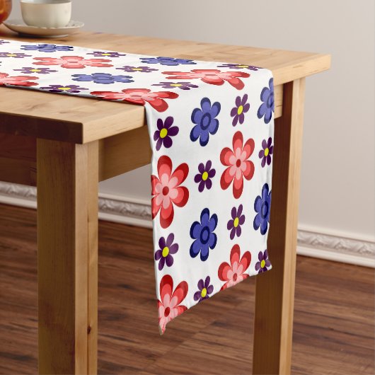 Boho Blue Purple Red Flowers Medium Table Runner ミディアムテーブルランナー (インサイチュ)