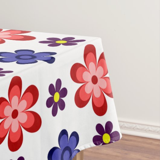Boho Blue Purple Red Flowers Medium Tablecloth テーブルクロス (インサイチュ)