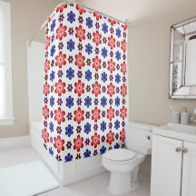 Boho Blue Purple Red Flowers Shower Curtain