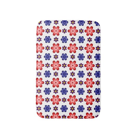Boho Blue Purple Red Flowers Small Bath Mat バスマット (正面縦)