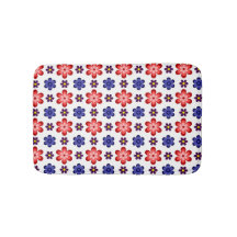 Boho Blue Purple Red Flowers Small Bath Mat