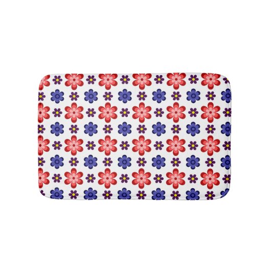 Boho Blue Purple Red Flowers Small Bath Mat バスマット (正面)