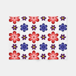 Boho Blue Purple Red Flowers Small Fleece Blanket フリースブランケット