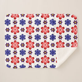Boho Blue Purple Red Flowers Small Sherpa Blanket シェルパブランケット