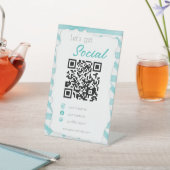 Boho blue QRコード沿岸は私のソーシャルメディアをスキャン 台座サイン (インサイチュ)