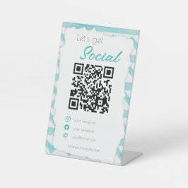 Boho blue QRコード沿岸は私のソーシャルメディアをスキャン 台座サイン