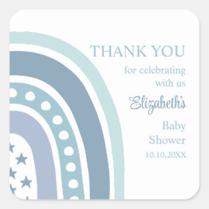 Boho Blue Rainbow Baby Shower Thank You スクエアシール