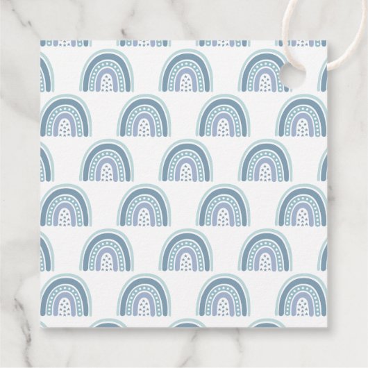 Boho Blue Rainbow Baby Shower Thank You フェイバータグ (裏面)