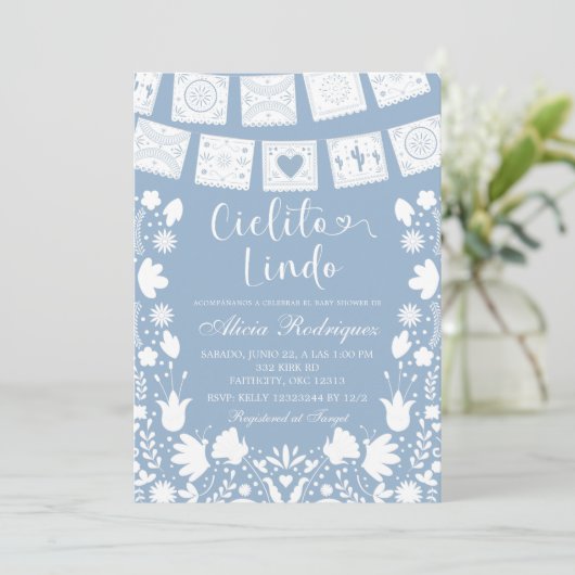  Boho Blue Talavera Mexican Baby Shower 招待状 (スタンド正面)
