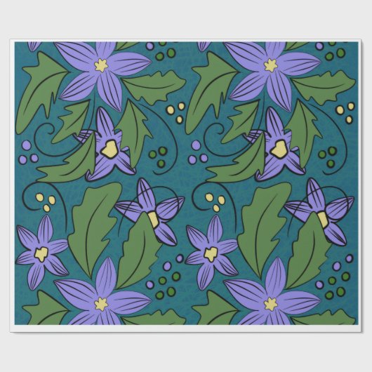 Boho Blue & Teal Floral Botanical Wrapping Paper  ラッピングペーパー (フラット)