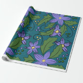 Boho Blue & Teal Floral Botanical Wrapping Paper  ラッピングペーパー (アンロールド)