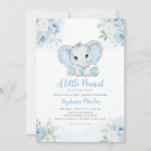 Boho Blue Watercolor Boy Elephant Baby Shower 招待状 (正面)